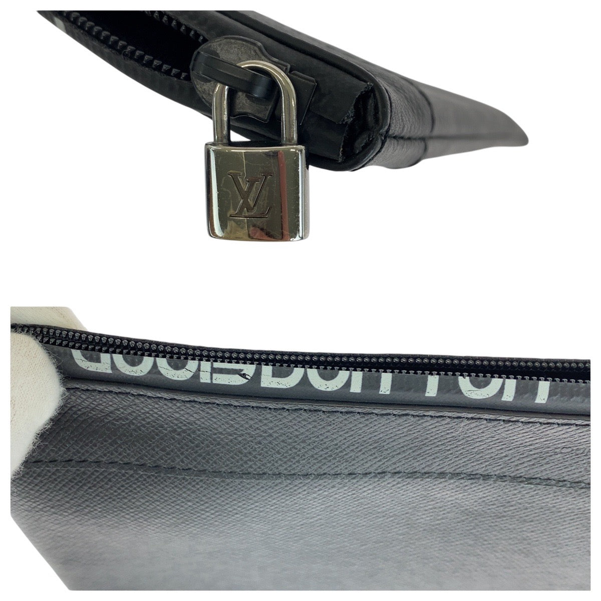 LOUIS VUITTON Clutch bag M30086 leather Black SilverMetal Clutch bag business bag Taiga Pochette Apollo mens Used