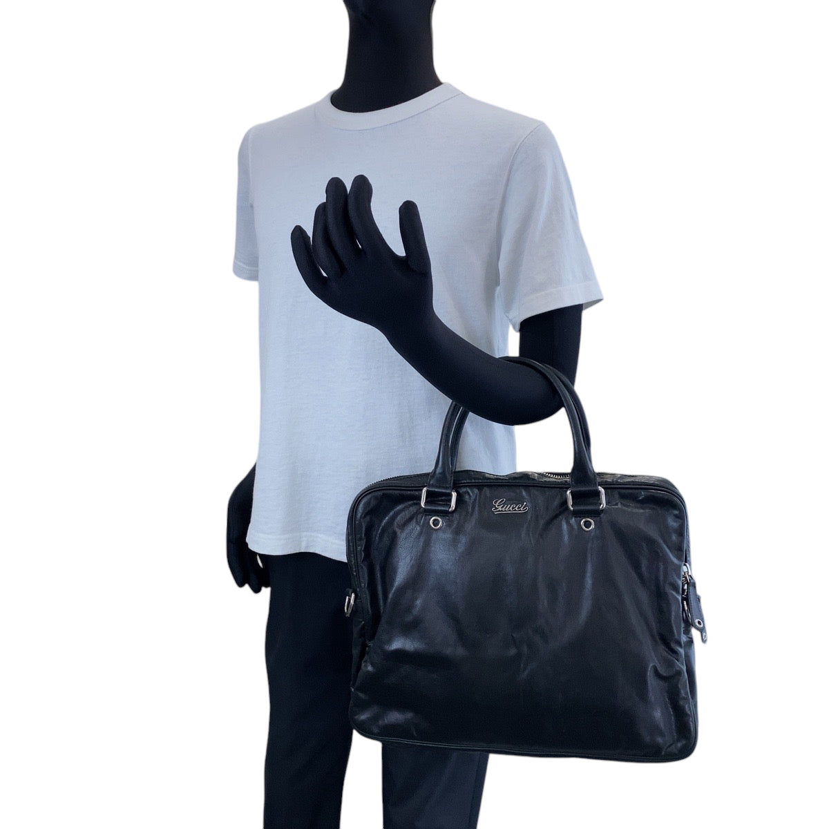 GUCCI Business bag 211113 leather Black SilverMetal Business bag handbag mens Used