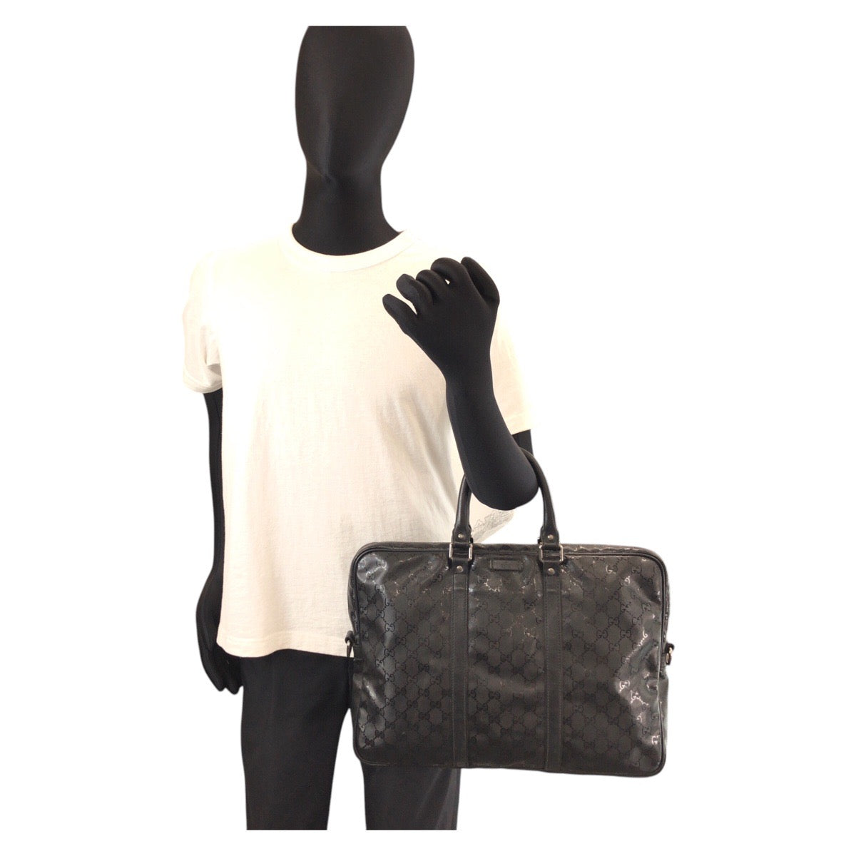 GUCCI Business bag 201480 PVC, Leather Black black Business bag briefcase GG implementation mens Used