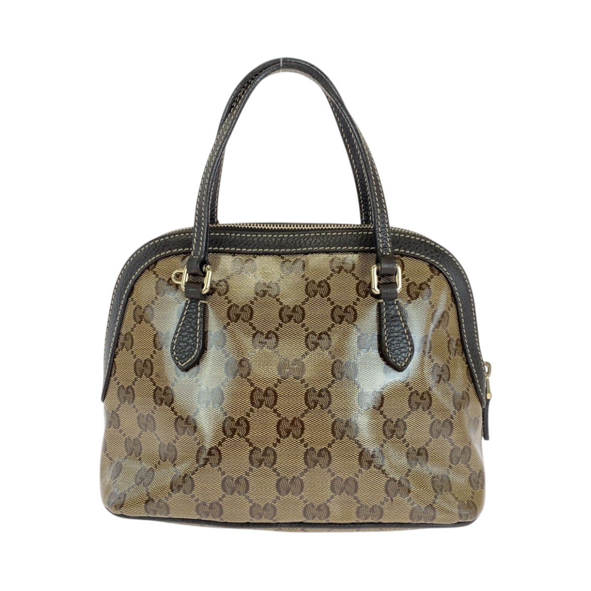 GUCCI Handbag 351403 PVC Brown Beige Gold Metal Handbag GG crystal Women Used