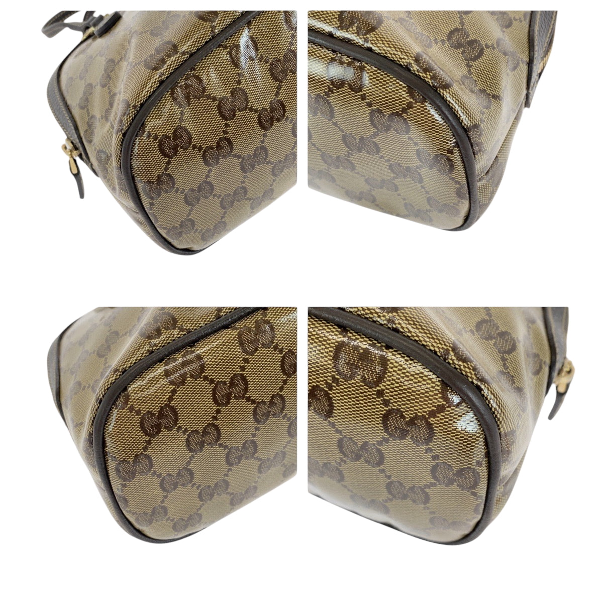 GUCCI Handbag 351403 PVC Brown Beige Gold Metal Handbag GG crystal Women Used