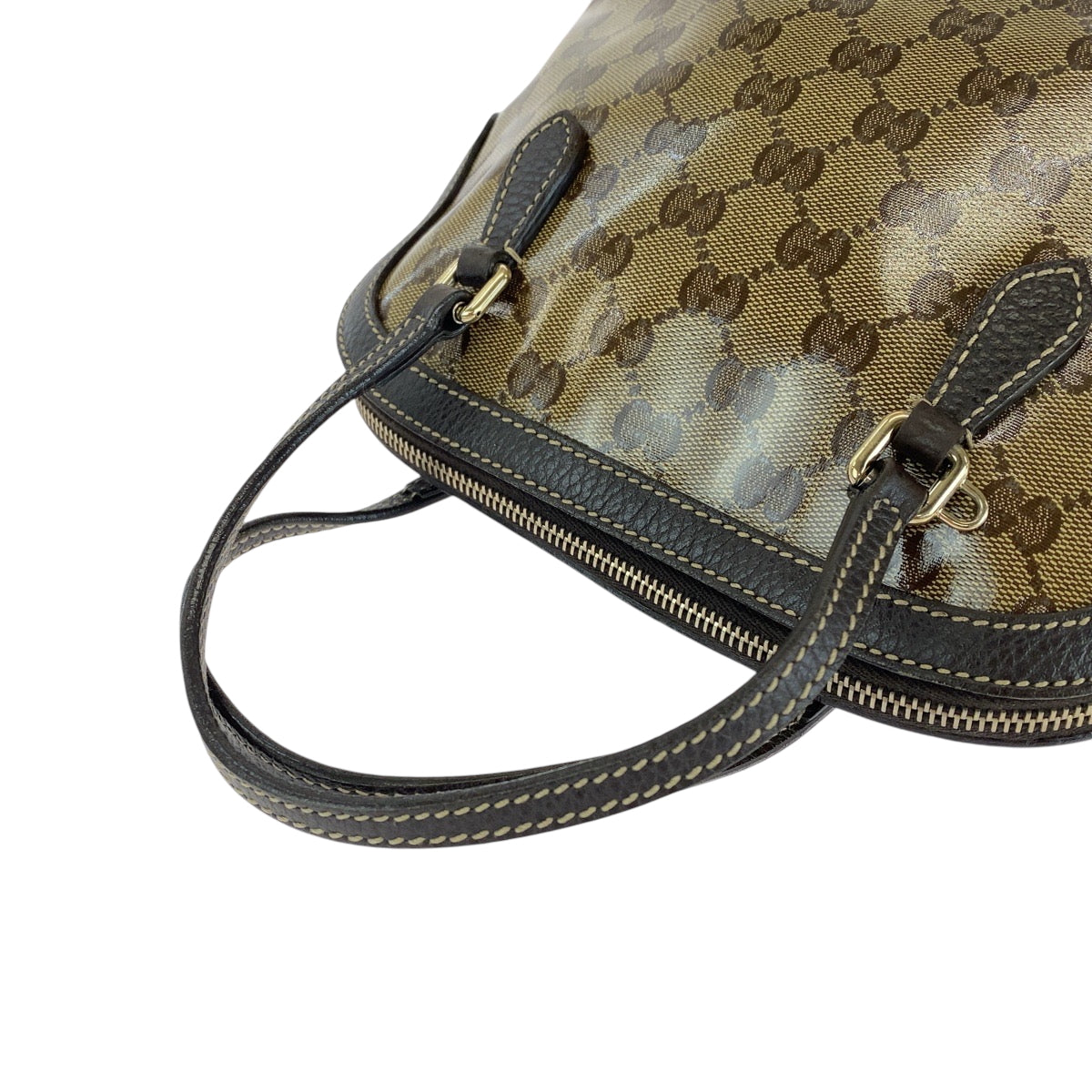 GUCCI Handbag 351403 PVC Brown Beige Gold Metal Handbag GG crystal Women Used