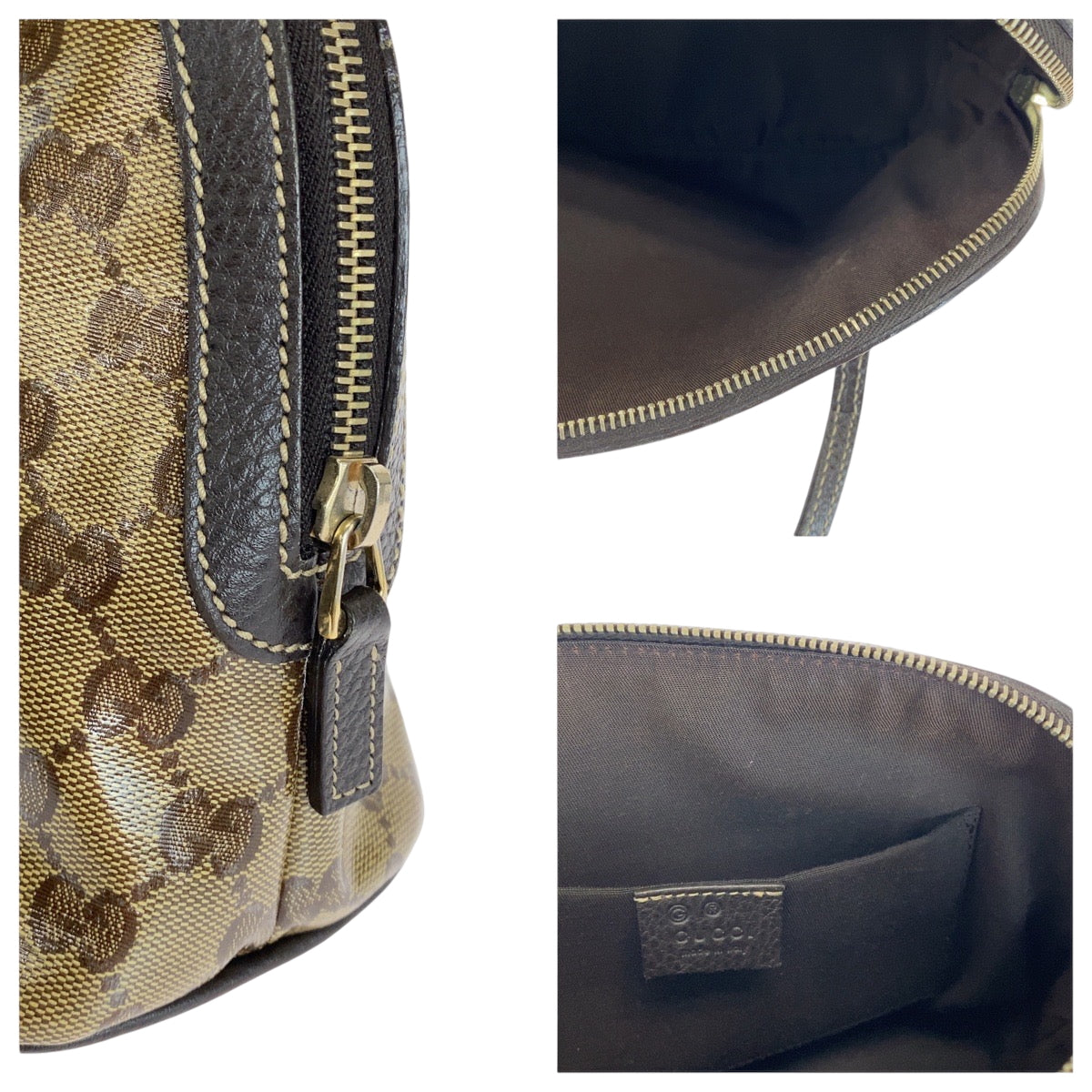 GUCCI Handbag 351403 PVC Brown Beige Gold Metal Handbag GG crystal Women Used