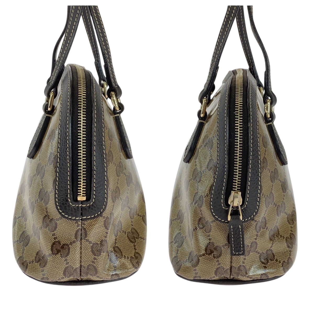 GUCCI Handbag 351403 PVC Brown Beige Gold Metal Handbag GG crystal Women Used