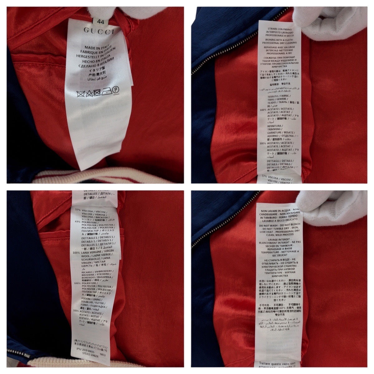 GUCCI Stajan 575315 ZABZR Acetate , Rayon , Polyester Navy White Red SilverMetal Stadium jumper GG mens 44 Used