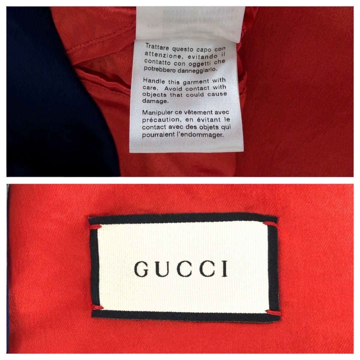GUCCI Stajan 575315 ZABZR Acetate , Rayon , Polyester Navy White Red SilverMetal Stadium jumper GG mens 44 Used