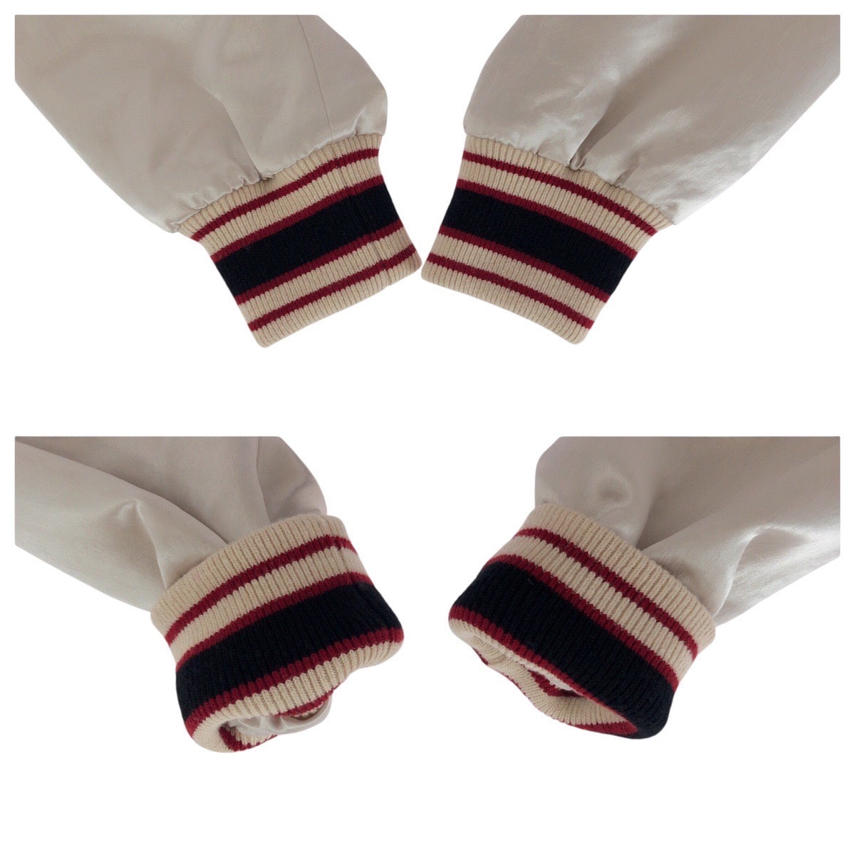 GUCCI Stajan 575315 ZABZR Acetate , Rayon , Polyester Navy White Red SilverMetal Stadium jumper GG mens 44 Used
