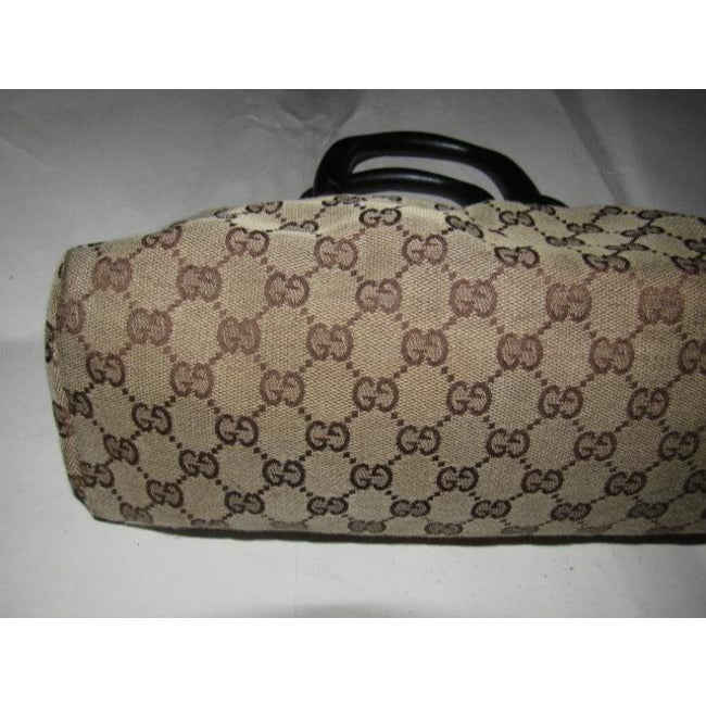 Gucci W Guccissima Canvasleather Top Handle Frame Brown G Logo Printwood Leathercanvaswood Satchel