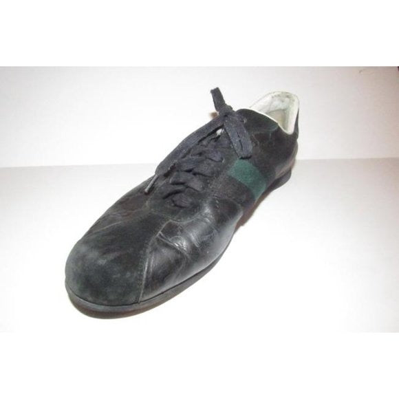 Gucci Navy Leather G Logo Green Stripe Guccissima