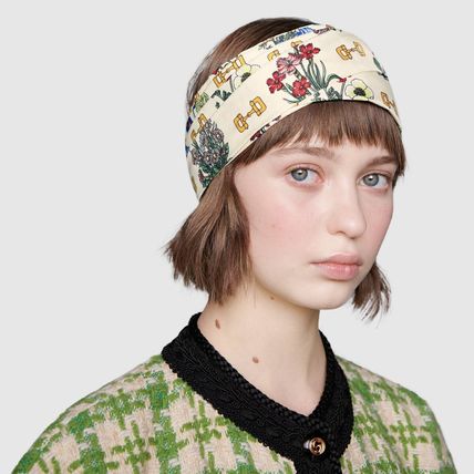 Gucci Floral Print Silk Headband in Ivory