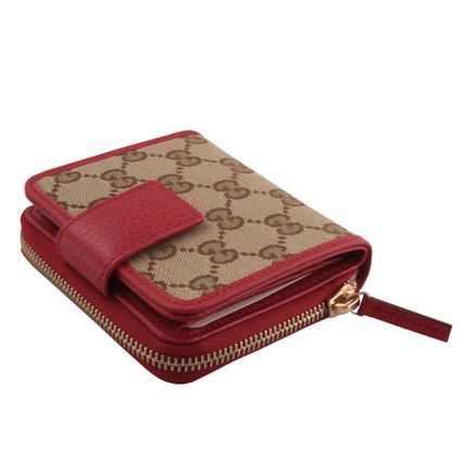 Gucci Original GG Canvas French Wallet in Beige and Red