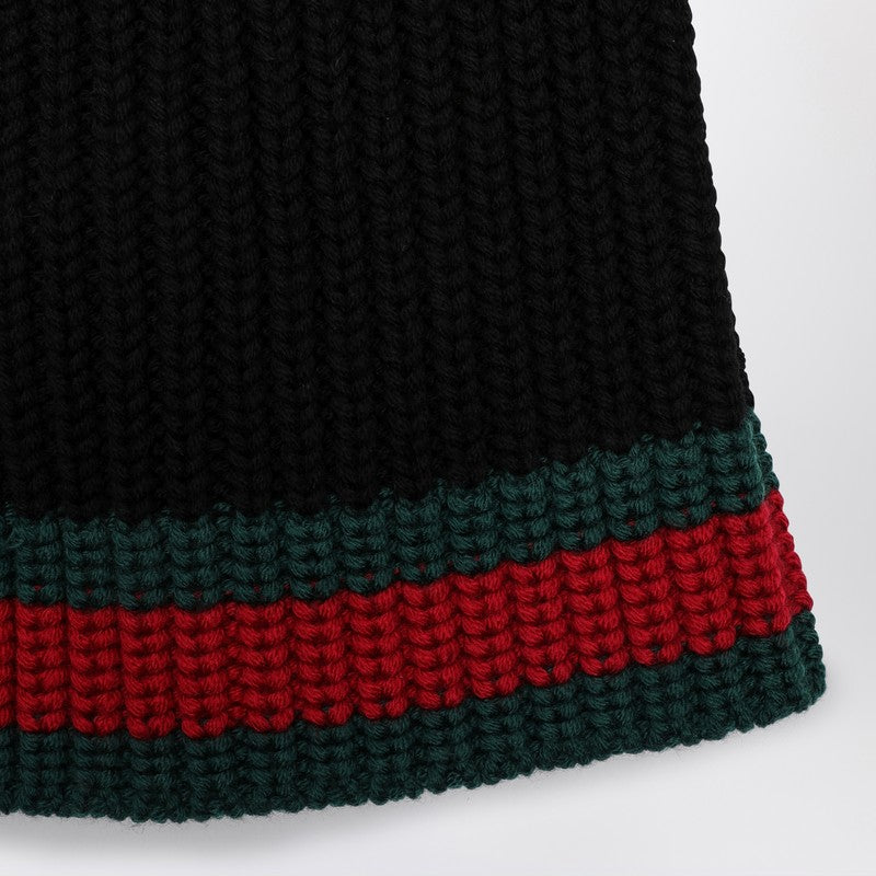 Gucci Black Wool Cap With Web Detail Men