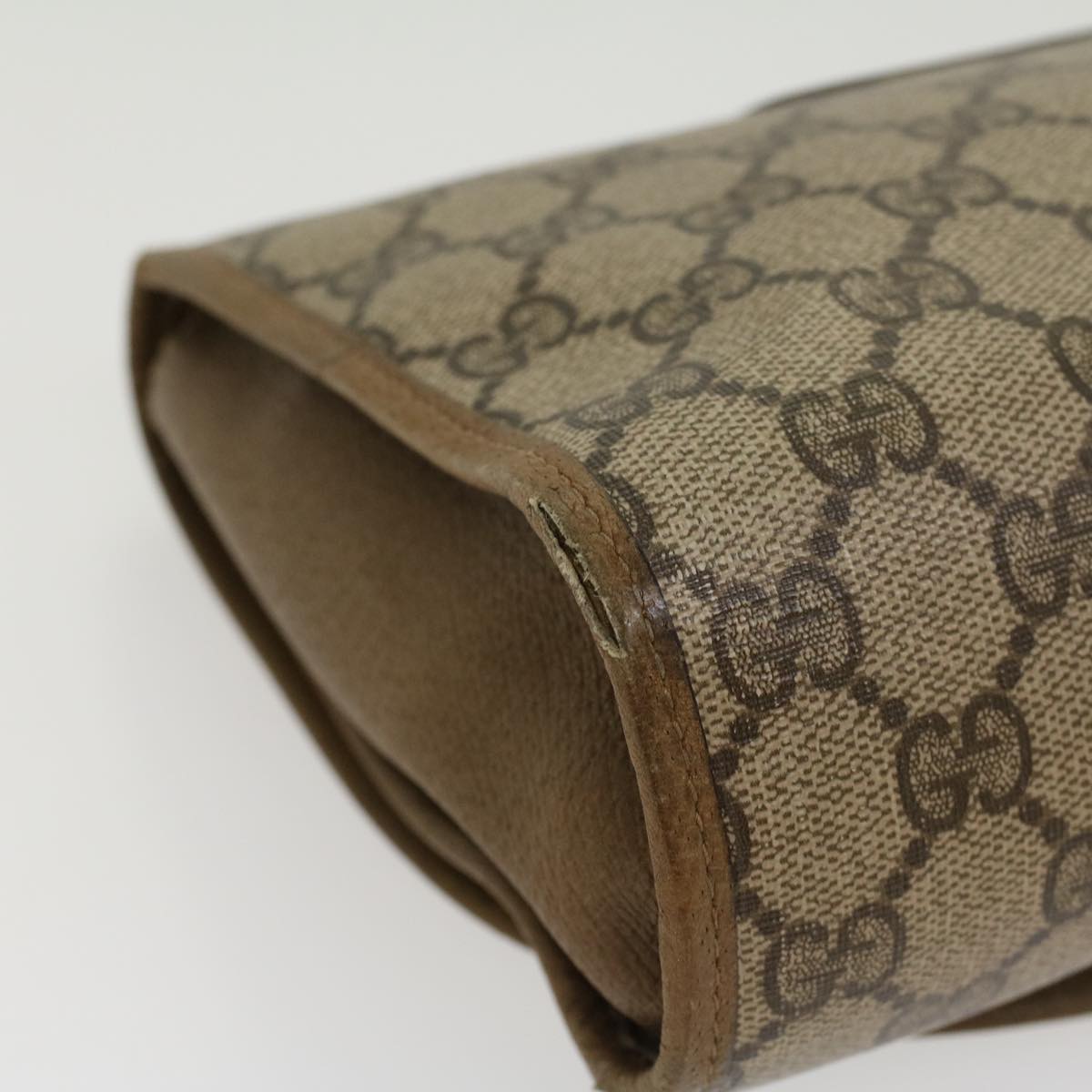 GUCCI GG Canvas Web Sherry Line Clutch Bag PVC Leather Beige Green  43092