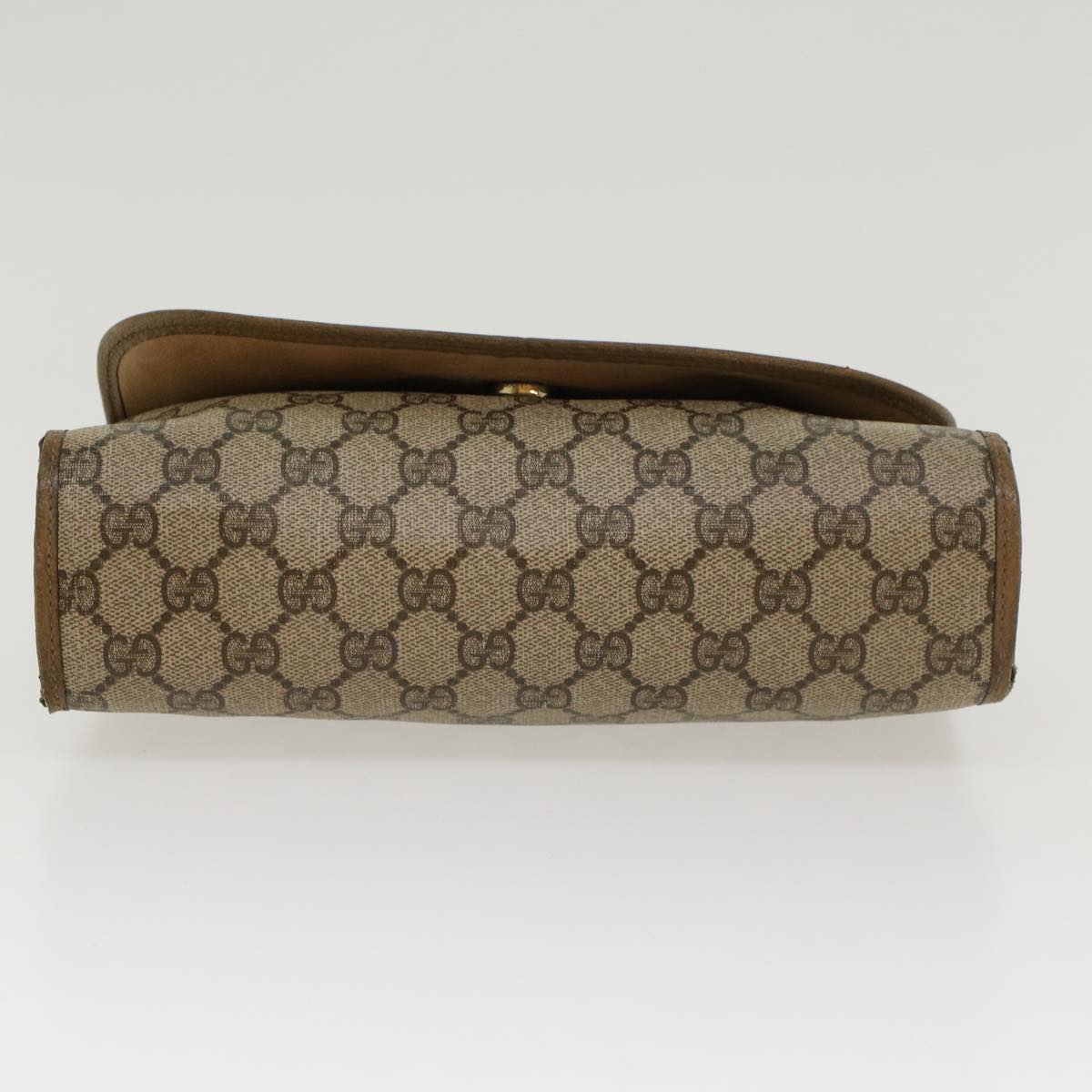 GUCCI GG Canvas Web Sherry Line Clutch Bag PVC Leather Beige Green  43092