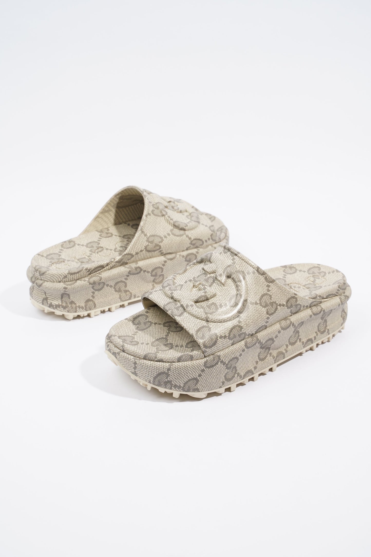 Gucci Slide Sandal With Interlocking GG Beige / Ebony Rubber EU 40 UK 7