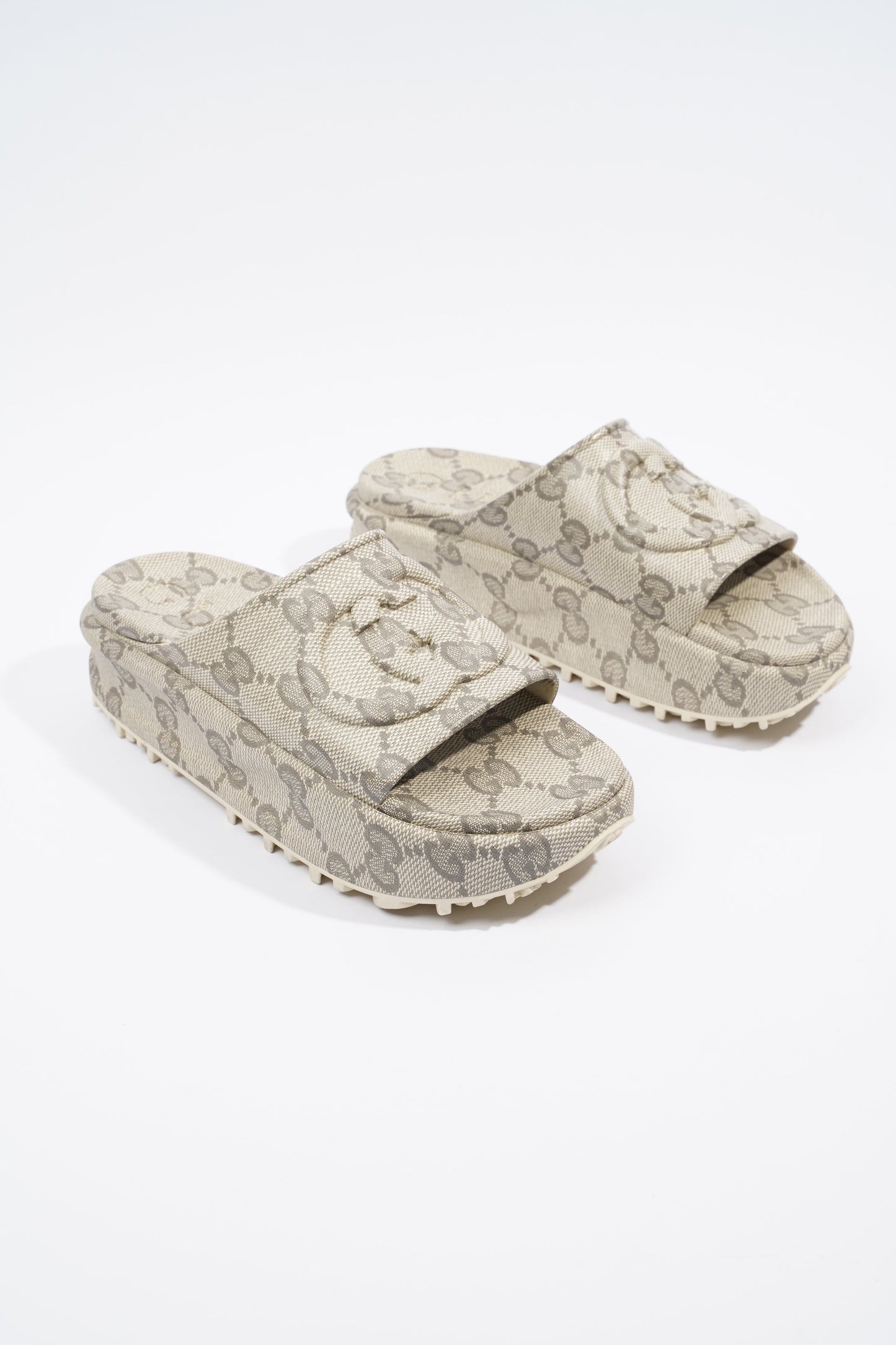 Gucci Slide Sandal With Interlocking GG Beige / Ebony Rubber EU 40 UK 7