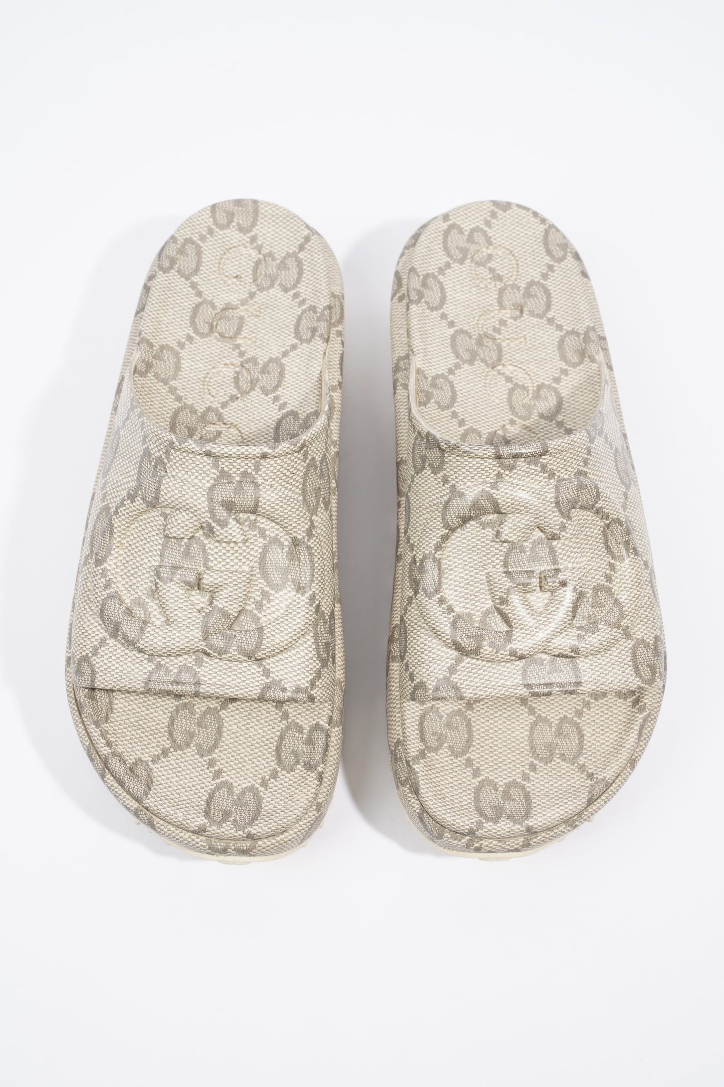 Gucci Slide Sandal With Interlocking GG Beige / Ebony Rubber EU 40 UK 7