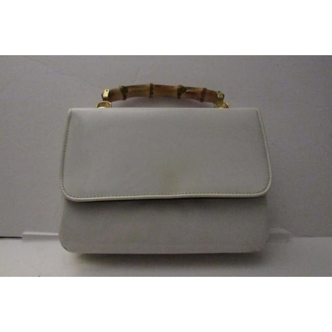 Gucci Box W Lunch Bamboo Handle White Patent Leather Satchel