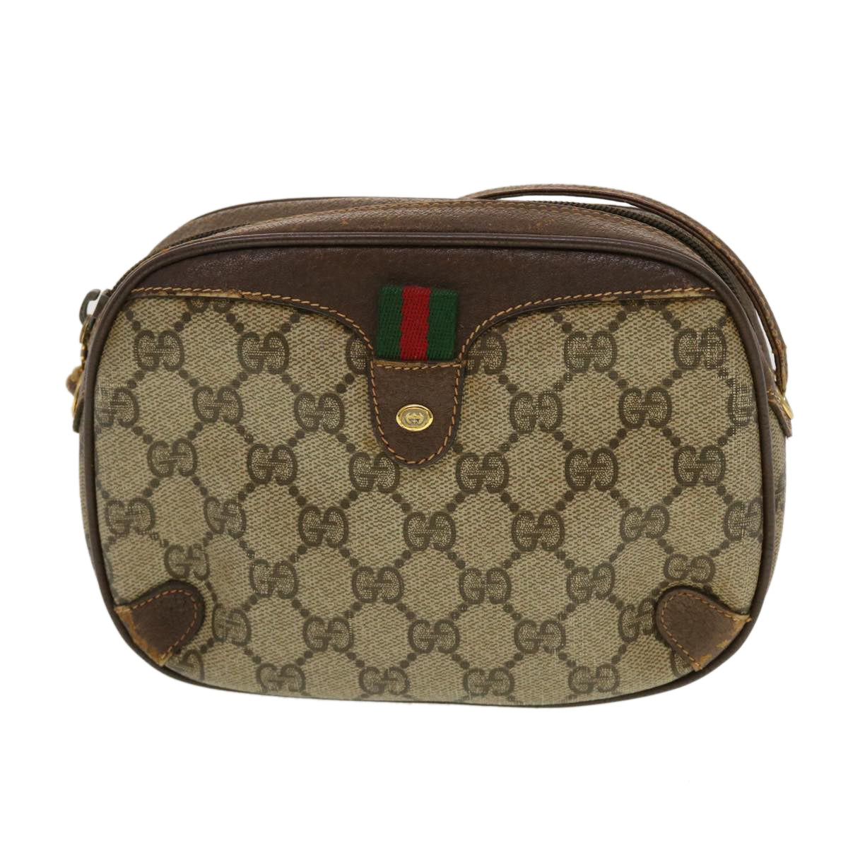 GUCCI GG Canvas Web Sherry Line Shoulder Bag Beige Red Green  43903