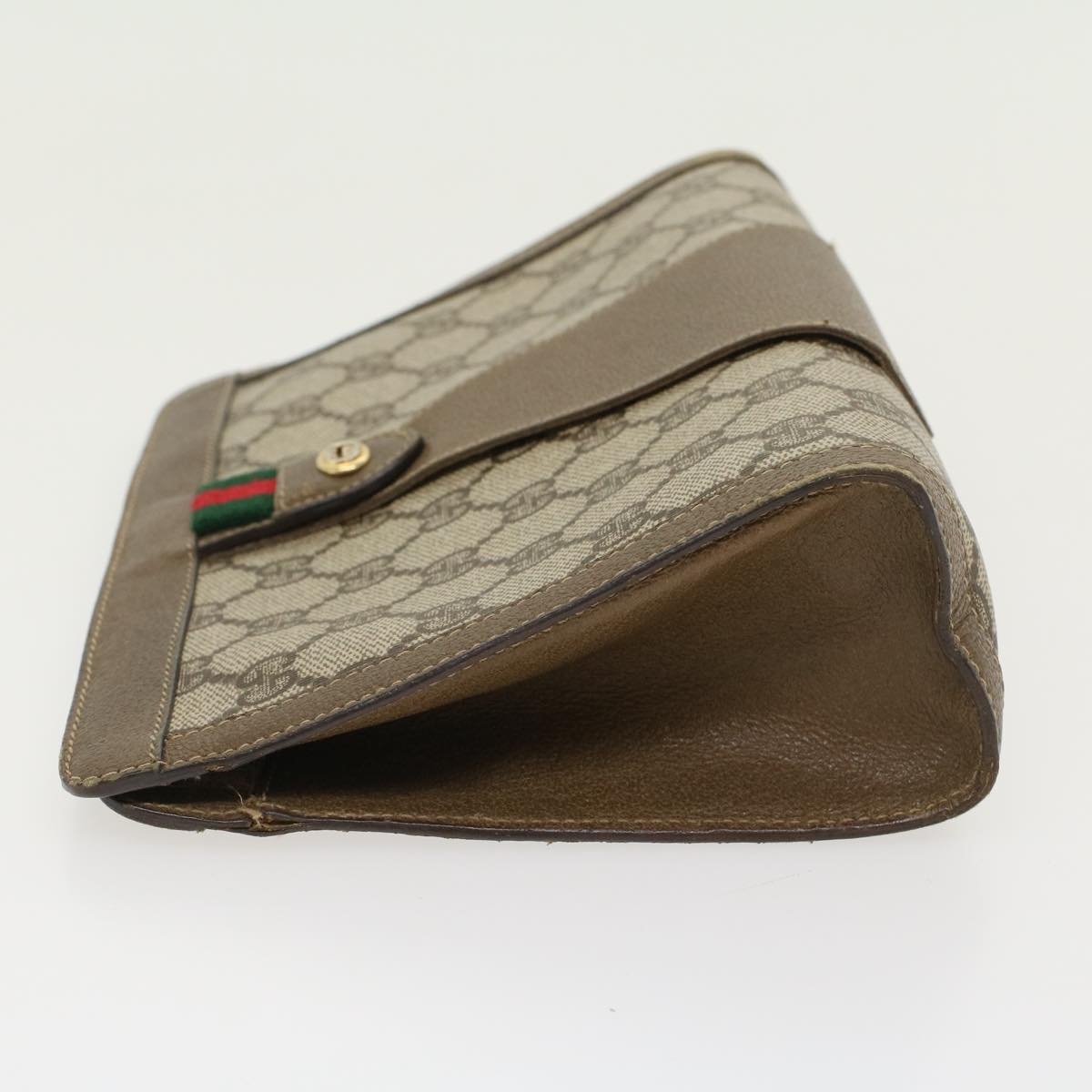 GUCCI GG Canvas Web Sherry Line Clutch Bag PVC Leather Beige Red  43908