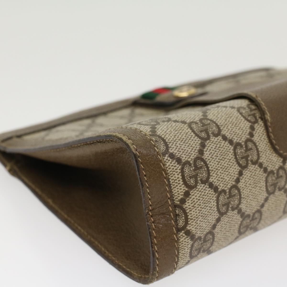 GUCCI GG Canvas Web Sherry Line Clutch Bag PVC Leather Beige Red  43908