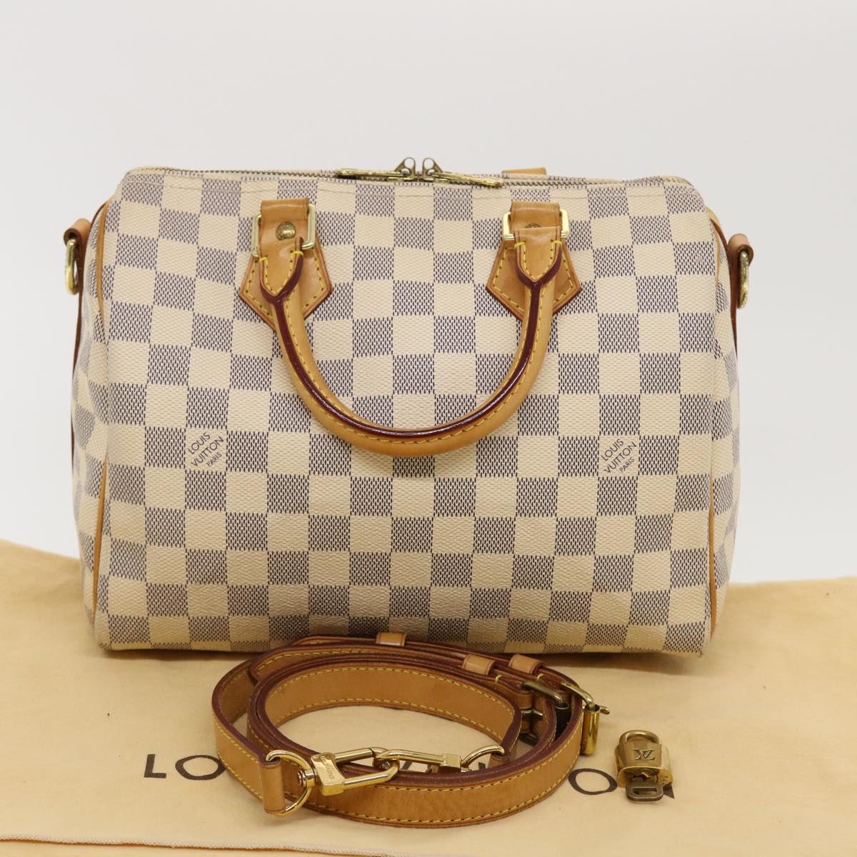 LOUIS VUITTON Damier Azur Speedy Bandouliere 25 Hand Bag N41000 LV Auth 43997