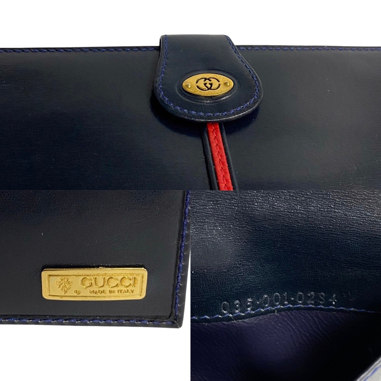 GUCCI Long Wallet Purse leather Navy Sherry line