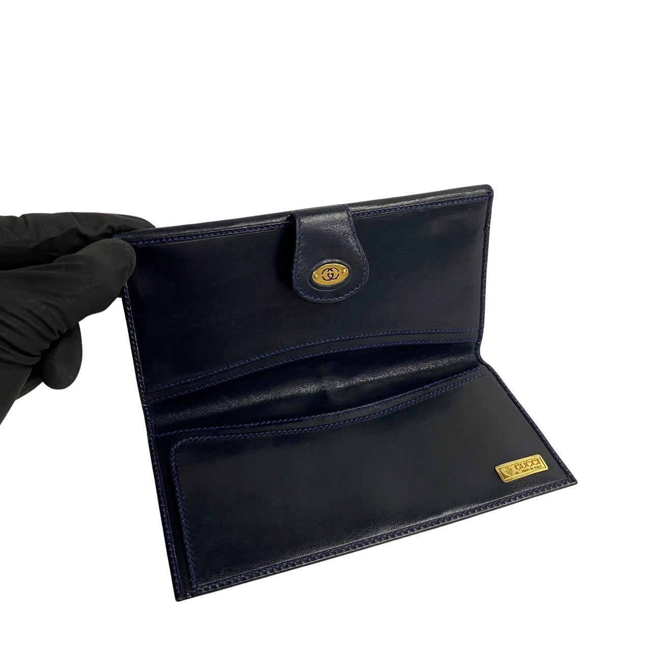 GUCCI Long Wallet Purse leather Navy Sherry line