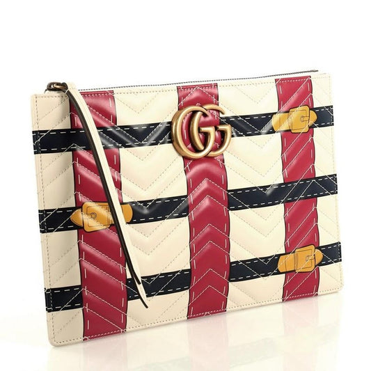 Gucci Matelasse Trompe L'Oeil Print GG Marmont Pouch in White
