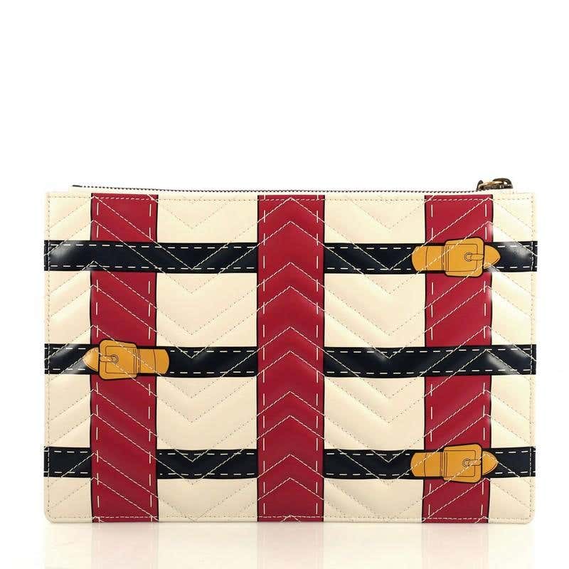 Gucci Matelasse Trompe L'Oeil Print GG Marmont Pouch in White