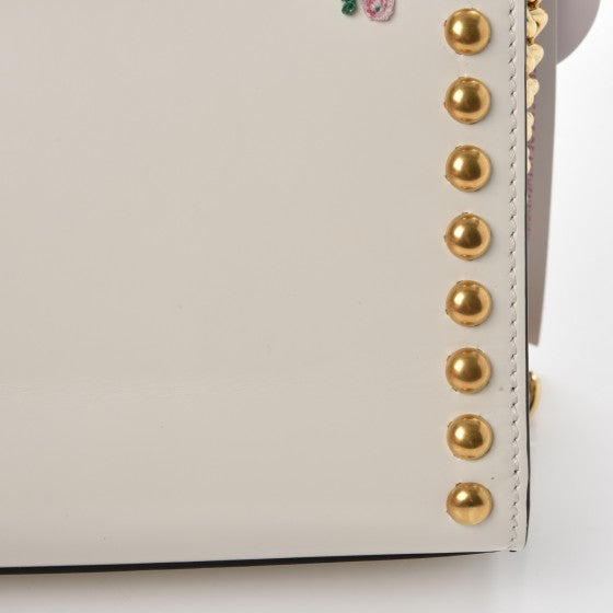 Gucci Small Floral Embroidered Padlock Shoulder Bag in White