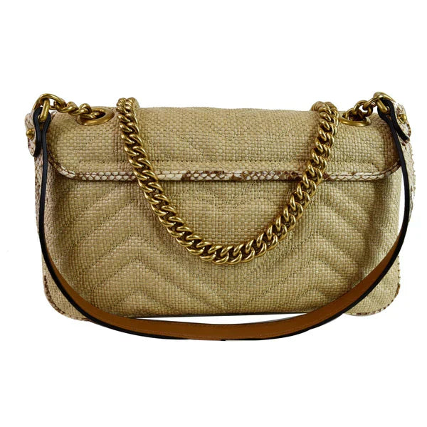 Gucci GG Marmont Small Raffia Shoulder Bag