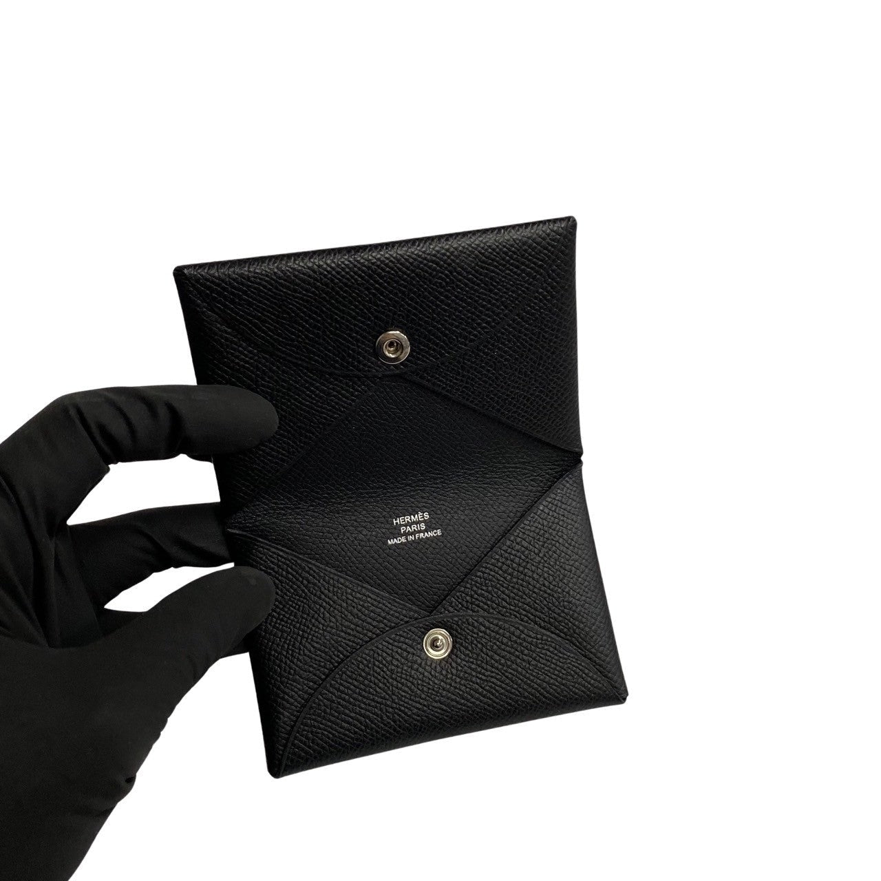 HERMES Card Case leather black Calvi