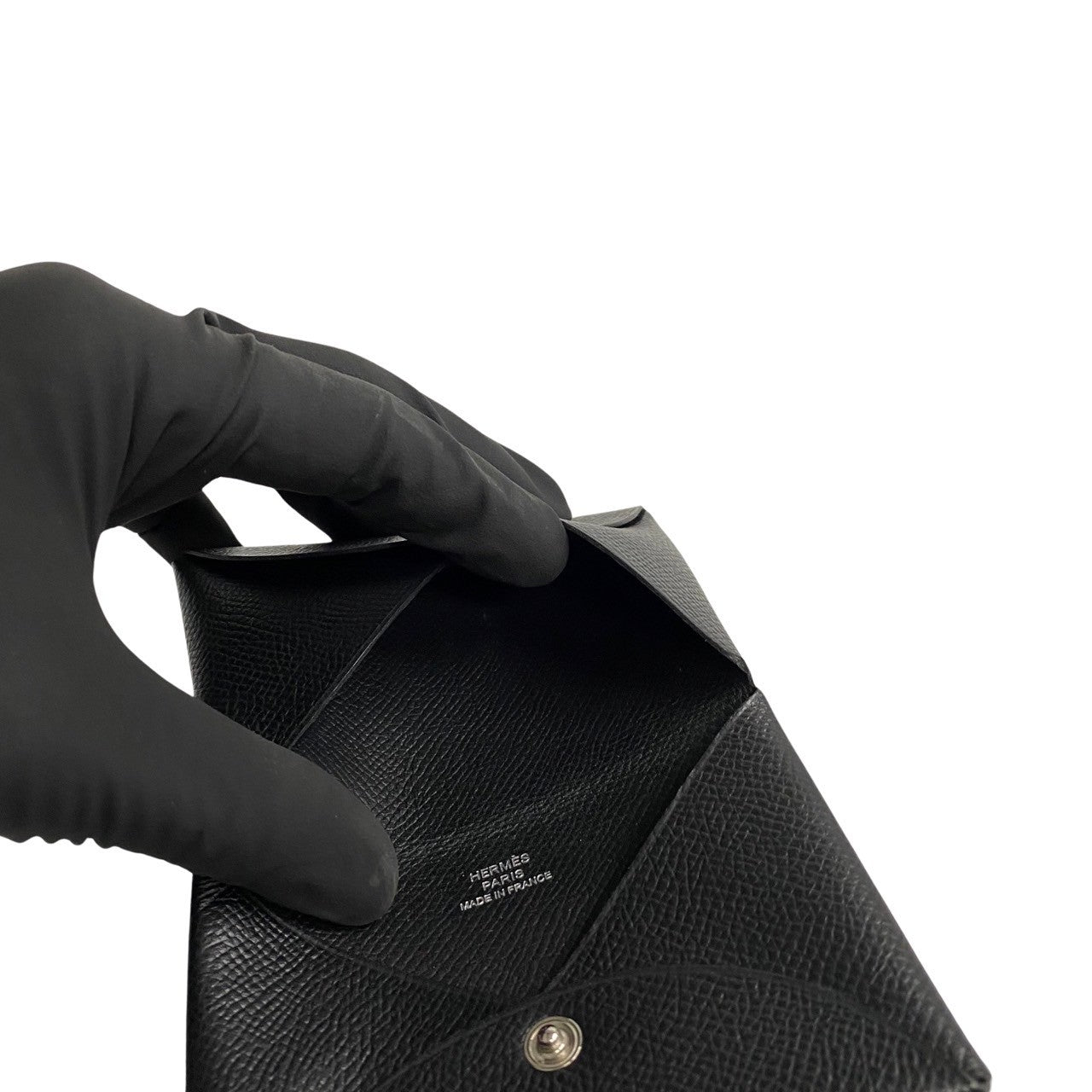 HERMES Card Case leather black Calvi