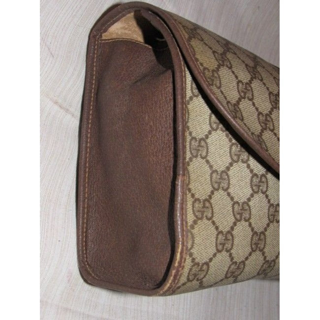 Gucci Vintage Purses Brown Leather And Gg Leather Clutch