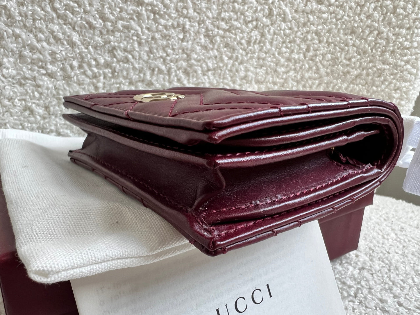 Gucci GG Burgundy Marmont Matelassé Card Case Wallet (RRP £380)
