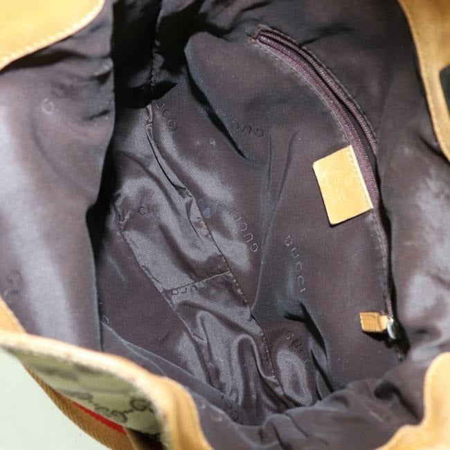 Gucci W Sarah Flip Top Two Handle Gold Striped Brown Gredcamel Strap Leather And Canvas With Bamboo