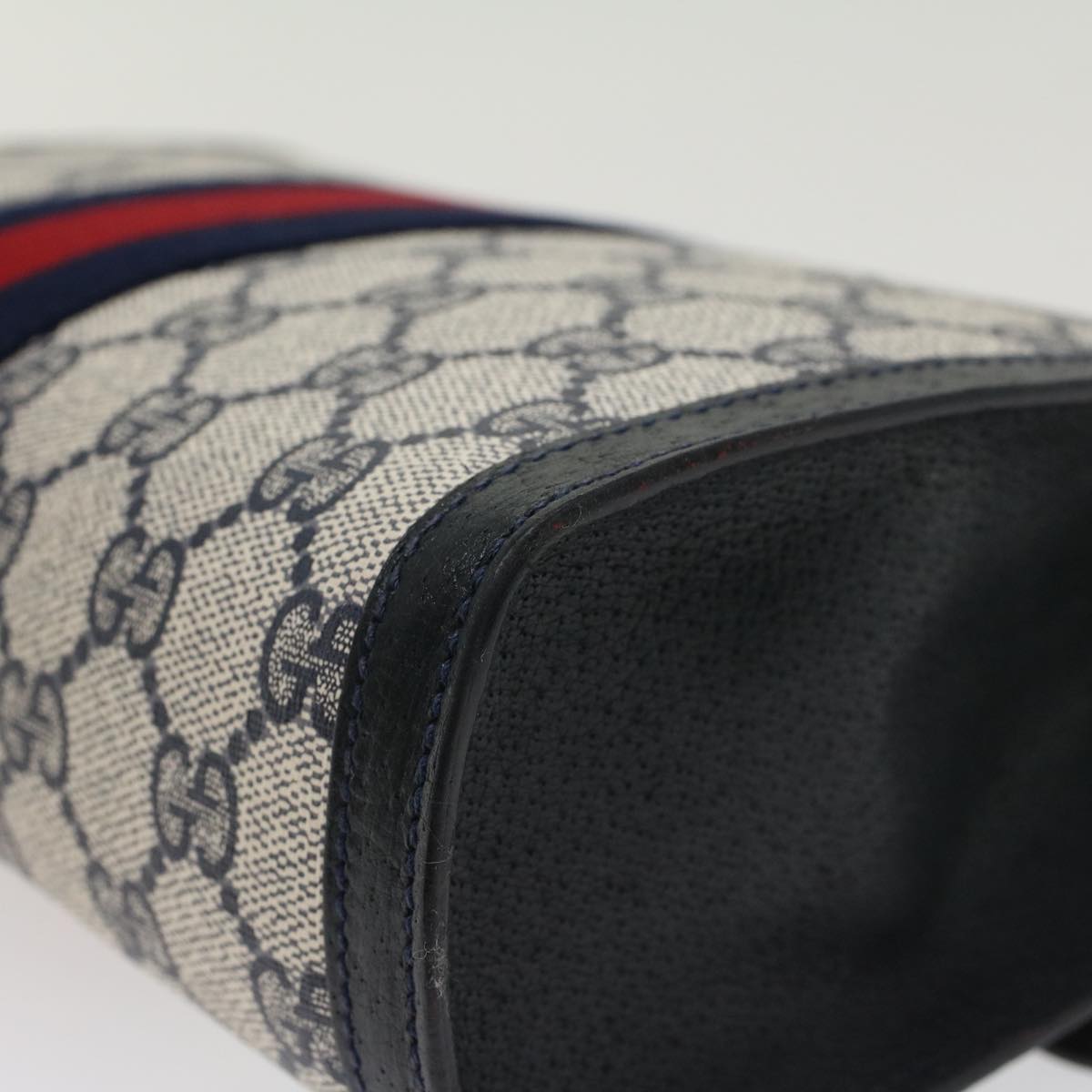 Gucci GG Canvas Sherry Line Clutch Bag Gray Red Navy 8901006  44806
