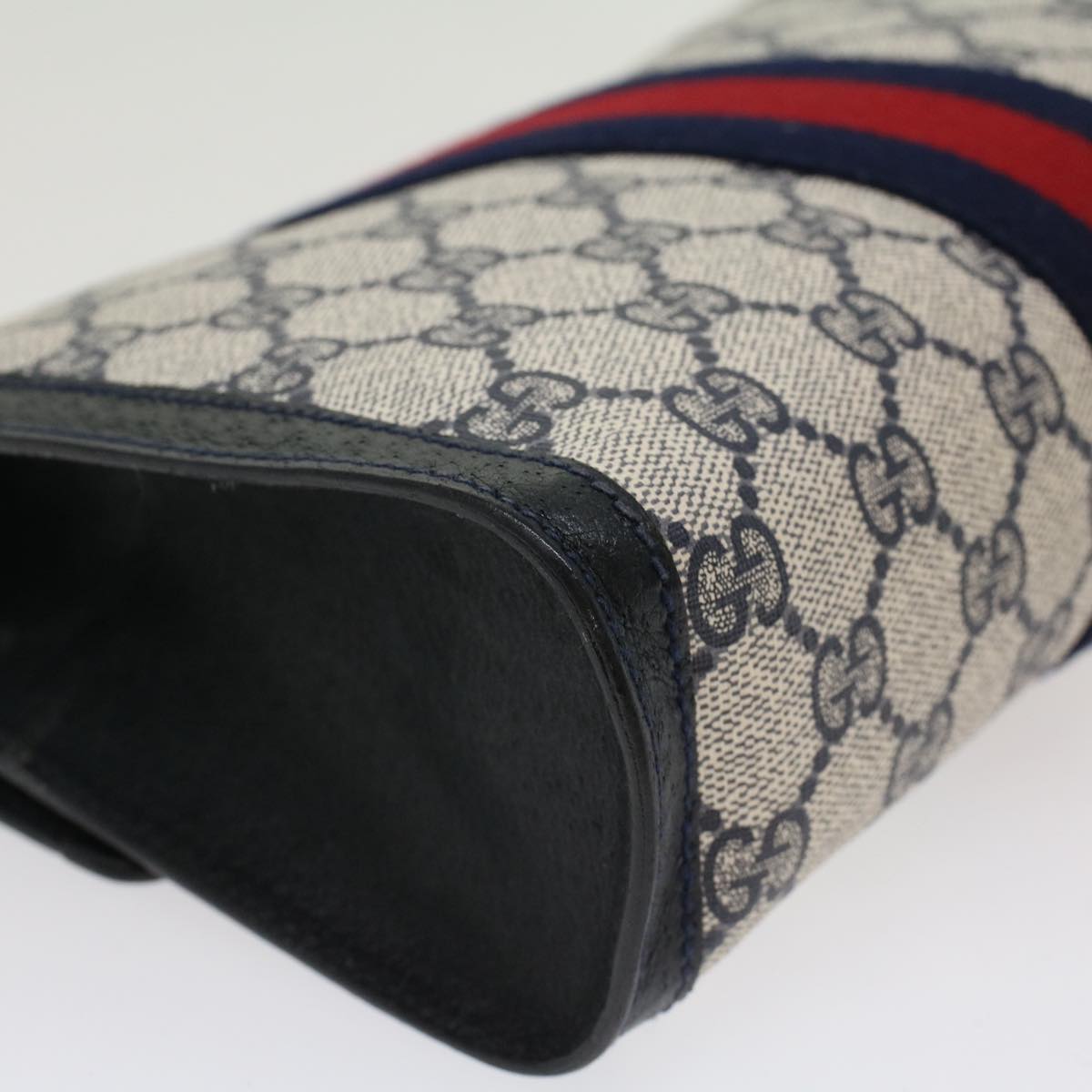 Gucci GG Canvas Sherry Line Clutch Bag Gray Red Navy 8901006  44806