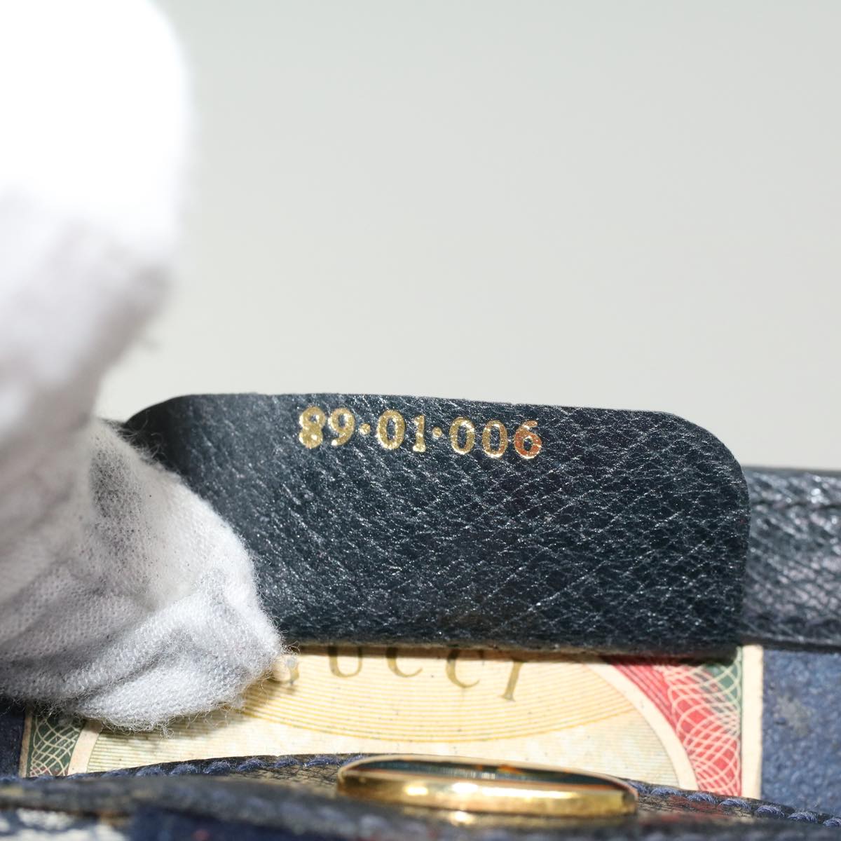 Gucci GG Canvas Sherry Line Clutch Bag Gray Red Navy 8901006  44806