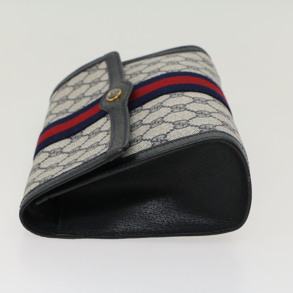 Gucci GG Canvas Sherry Line Clutch Bag Gray Red Navy 8901006  44806