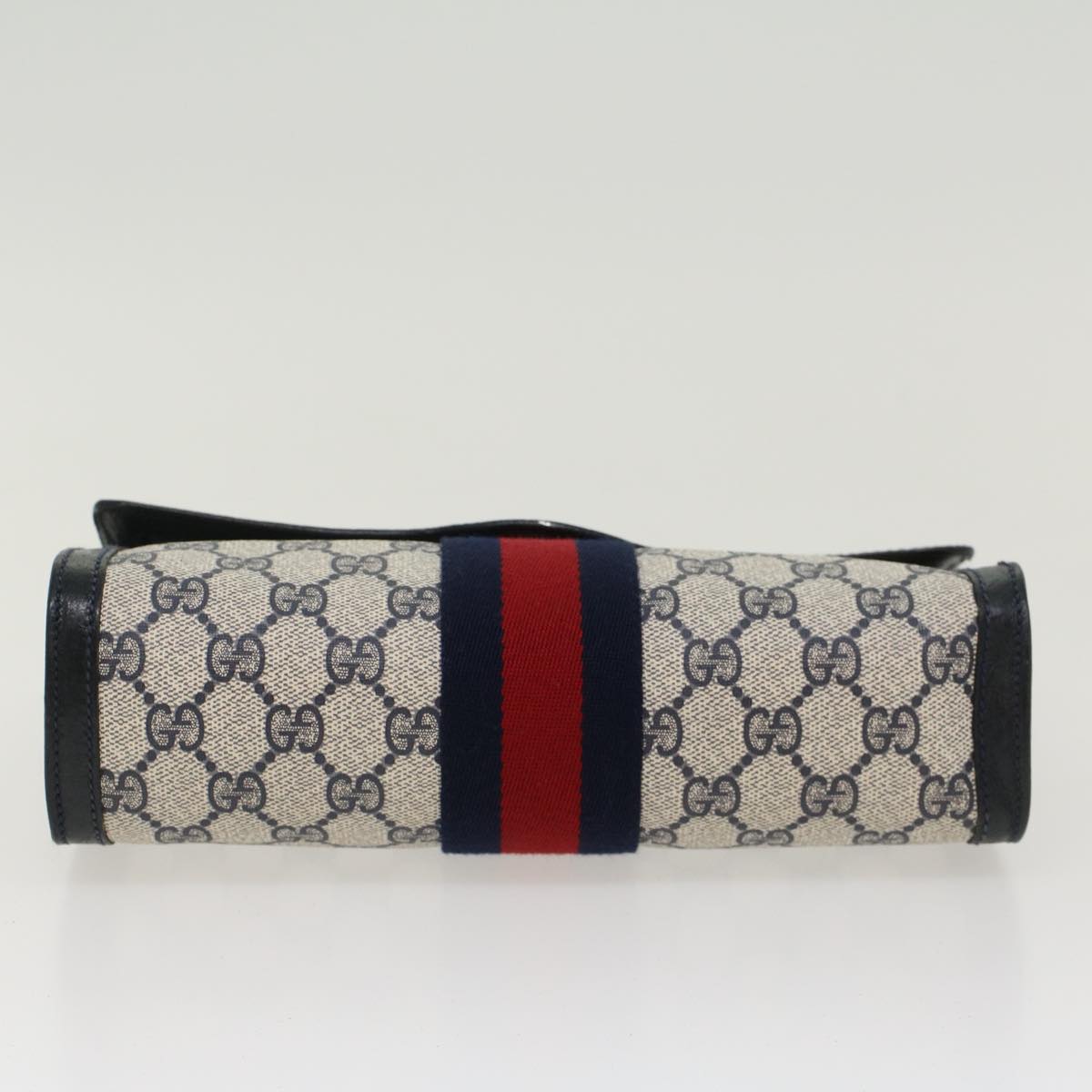 Gucci GG Canvas Sherry Line Clutch Bag Gray Red Navy 8901006  44806