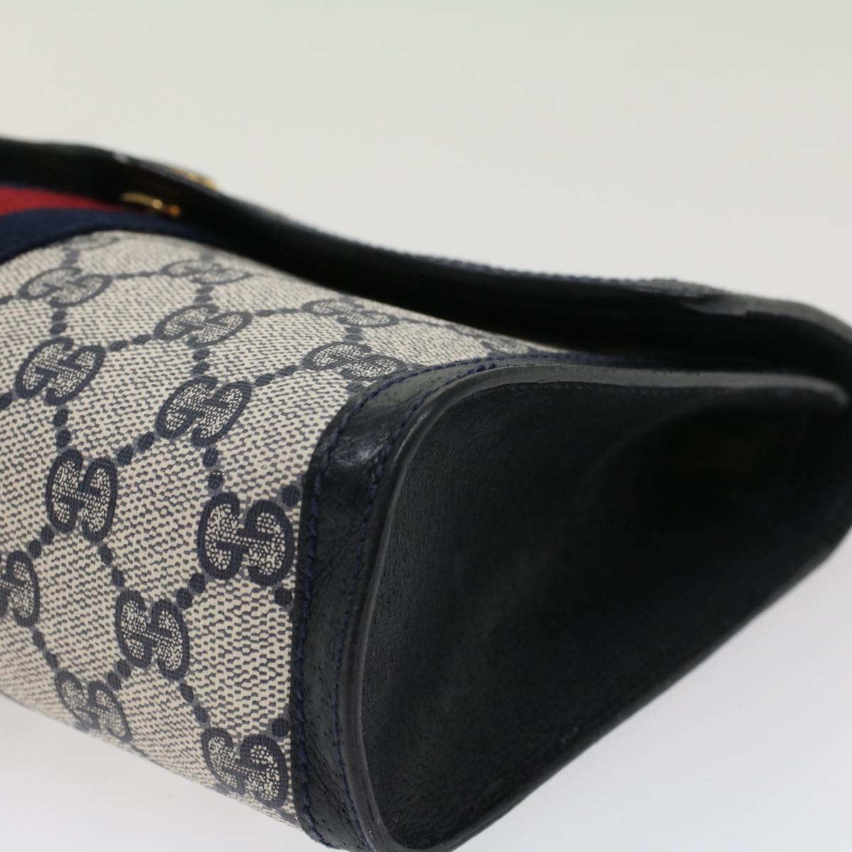 Gucci GG Canvas Sherry Line Clutch Bag Gray Red Navy 8901006  44806
