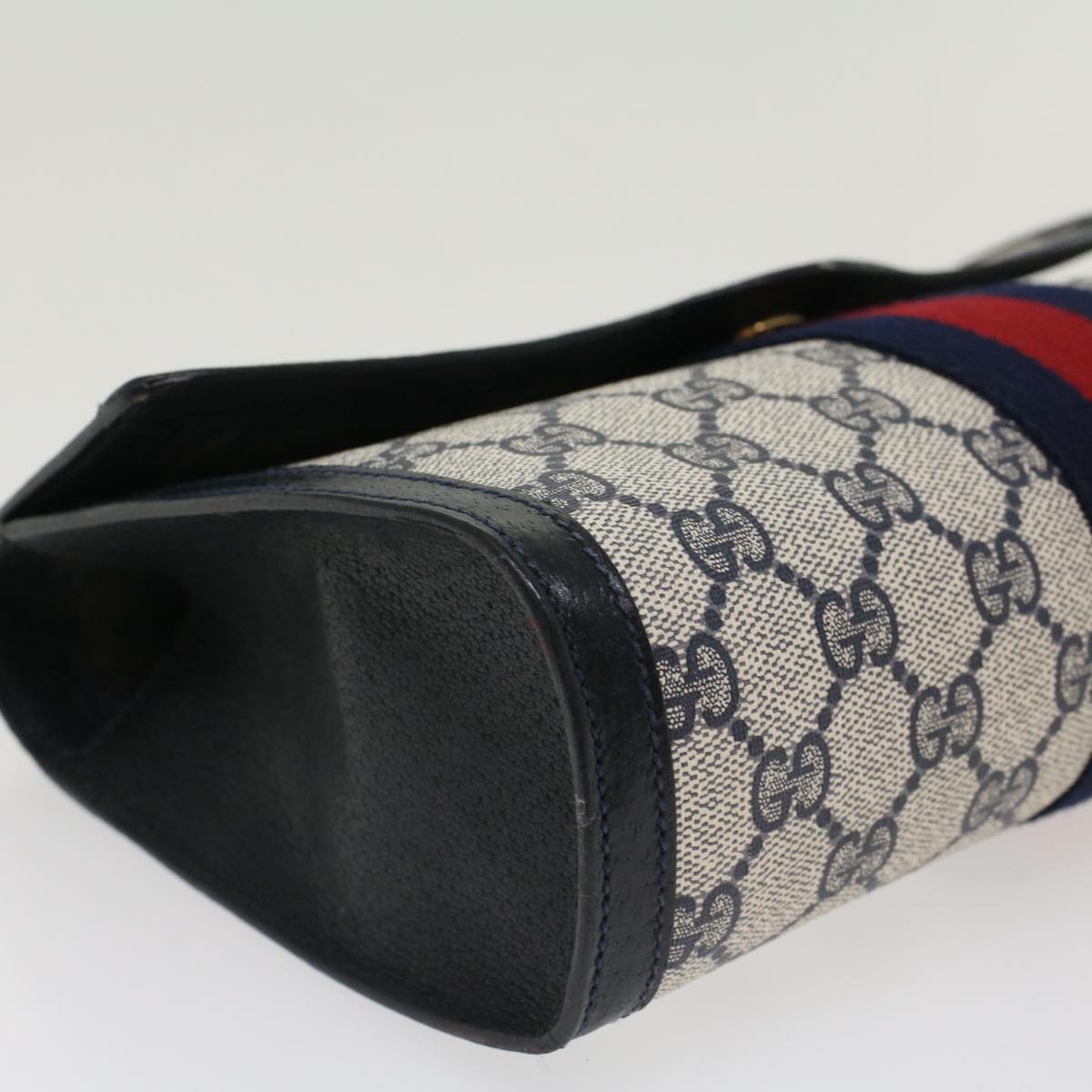 Gucci GG Canvas Sherry Line Clutch Bag Gray Red Navy 8901006  44806