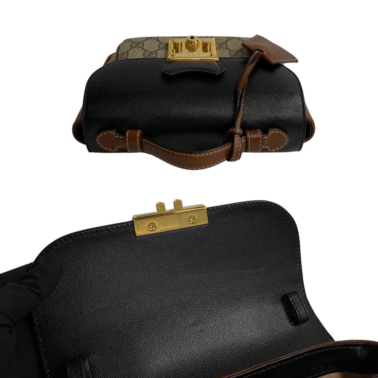 GUCCI Shoulder Bag leather Brown Padlock