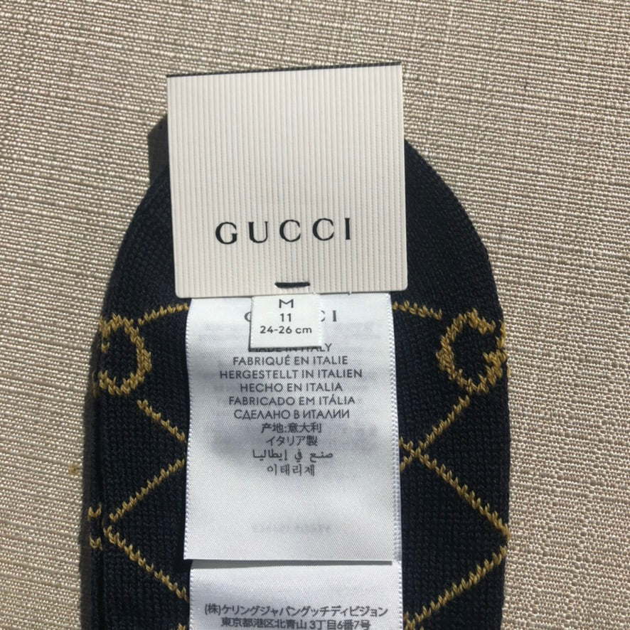 Gucci Knee High Socks in Navy with Gold Interlocking GG