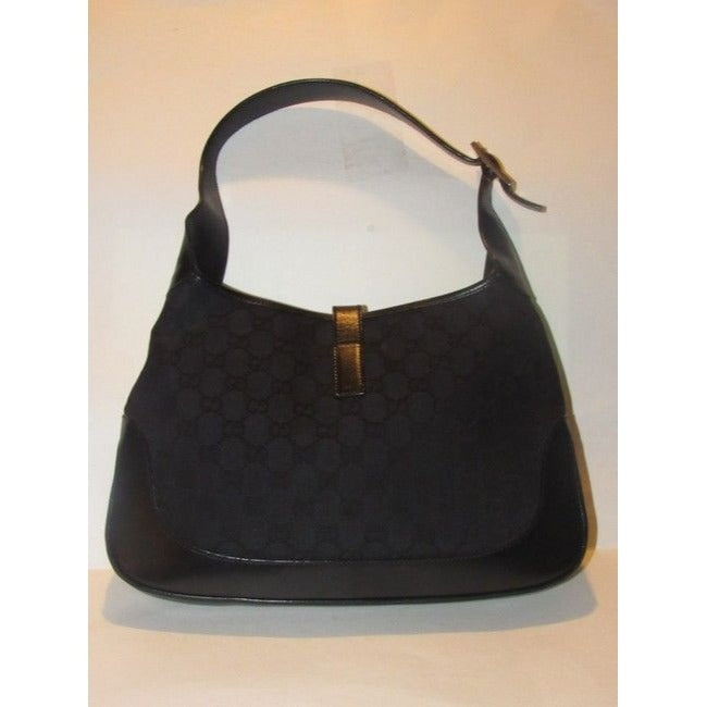 Gucci Jackie Guccissima Black Charcoal Gray G Print Leather Canvas Hobo Bag