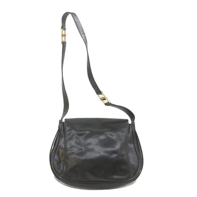 Gucci Soft Black Leather Bucket Bag Pouch With Enamel Buckle Accents