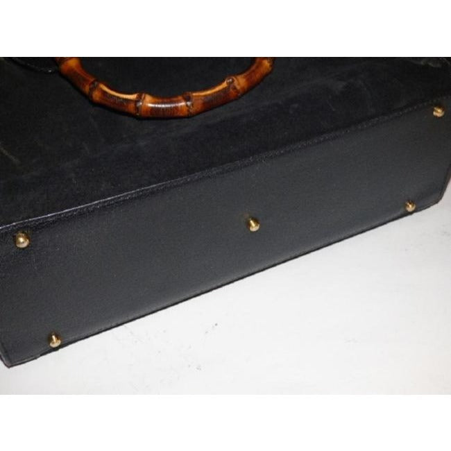 Gucci Xl Two Way Black Suedebamboo Handles Leather And Satchel