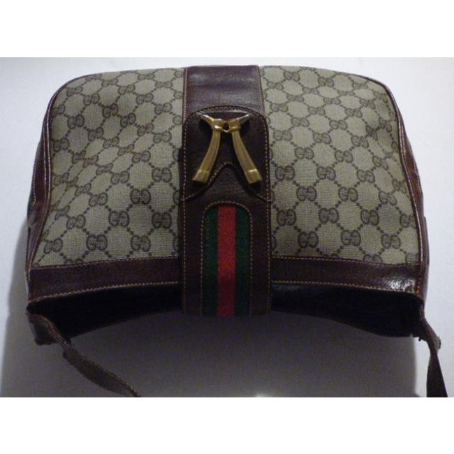 Gucci Vintage Pursesdesigner Purses Brown Leather And Large G Logo Print Coated Canvas With Redgreen